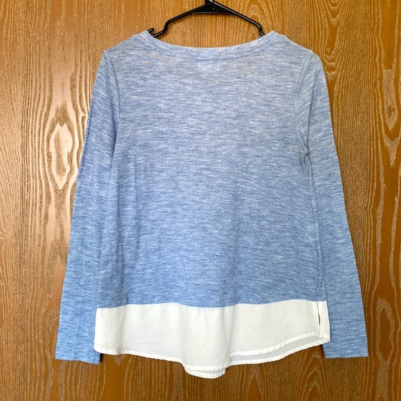 Light blue long-sleeve top with sheer white bottom - Picture 2 of 2
